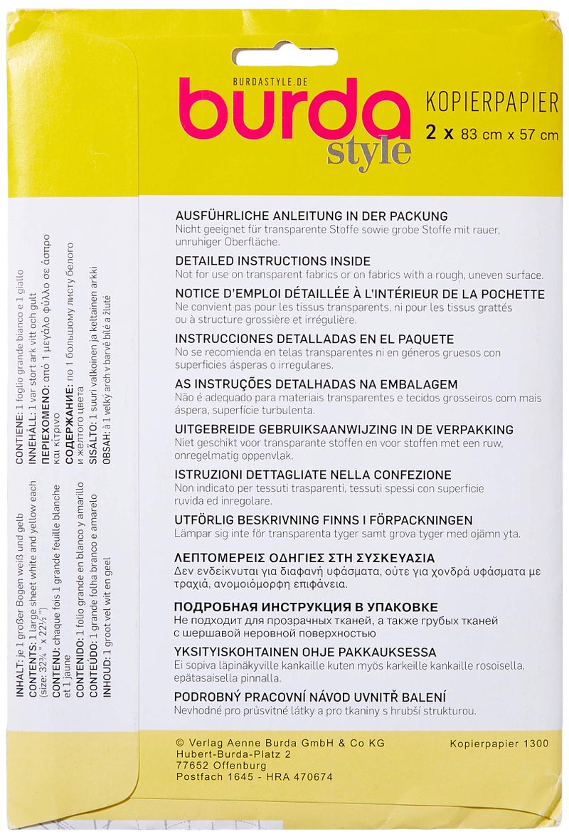 Burda 2Gcar, Yellow and White Tracing Carbon Paper 83 x 57 cm, 2 Sheets, One Size Z001608 - Image 2